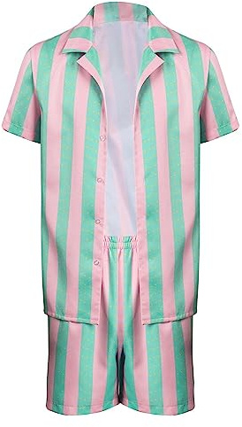 Seaehey Hommes Hawaiian shirt manches courtes chemise rayée Casual shirt shorts fun Summer Beach set Holiday Halloween carnaval costume
