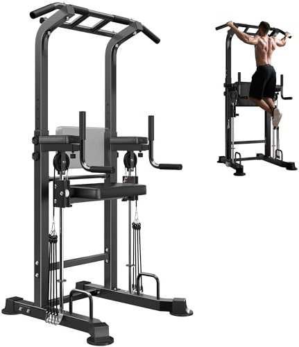 soges Höhenverstellbare Klimmzugstange Power Tower Dip-Station Kraftstation Krafttrainingsgeräte Multifunktionale für zu Hause, Fitnessstudio, 150 kg Gewichtskapazität