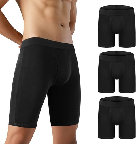 5Mayi Long Boxer Homme Doux Coton Calecon Homme Lot Pack de 3, Braguette Ouverte sans Etiquette sous-vêtements Homme Caleçon Boxer M, D: Noir