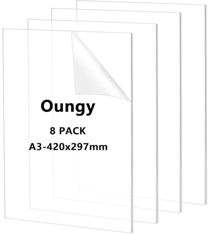 Oungy Lot de 4 plaques acryliques 3 mm, 42 x 29 cm - Plaques transparentes pour extérieur, remplacement de verre, bricolage et artisanat