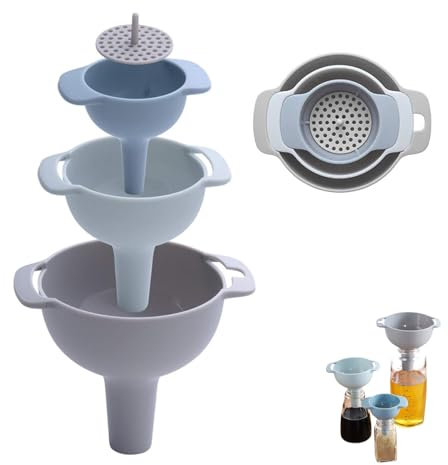 Imbuto da Cucina 4 In 1 Imbuti da Cucina Kit con Manico e Filtro StaccabileImbuto in Plastica per Il trasferimento di Liquidi Ingredienti Secchi e Polvere