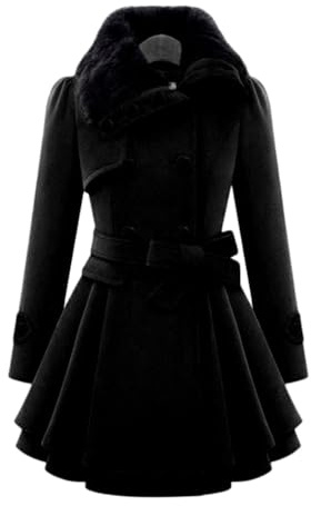 ticticlily Manteau Hiver Femme Laine Mi-Longue Épais Manteaux Col à Revers avec Double Boutonnage et Ceinture Veste Chaude Chic et Élégant A-Line Couleur Unie Trench Coupe-Vent Coat Jacket Outerwear