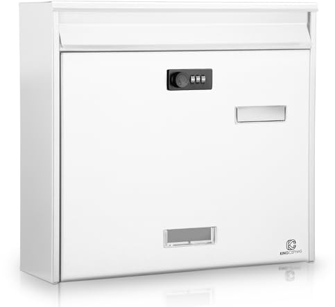 KINGCEPHAS Post Box,Wall-Mounted Mailbox with Combination Lock, Large Capacity,Waterproof Postbox, High Rust Resistance Letterbox,32.2x10x36.2cm (White)