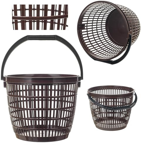 KADAX Skördkorg 12 l, trädgårdskorg för skörd av frukt, grönsaker och potatis, trädgårdshink, potatiskorg av plast, svampkorg med bärhandtag (brun)