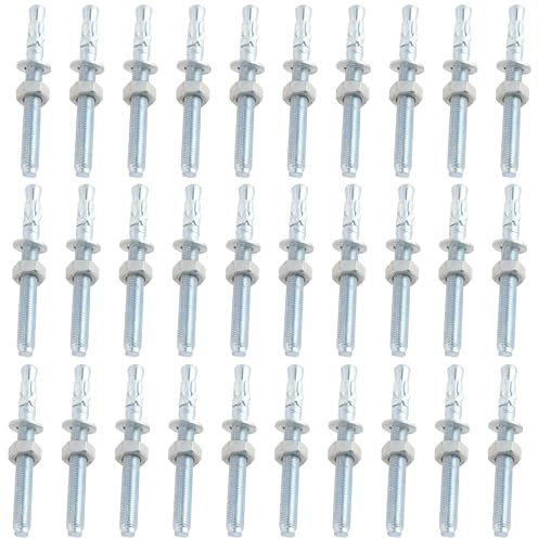 TIOMIOSEA 30 Stück Schwerlastdübel Set mit Mutter & Unterlegscheibe - M10 x110 mm Schwerlastanker Verzinkt, Ankerbolzen, Keilanker, Bolzenanker für Beton und Naturstein