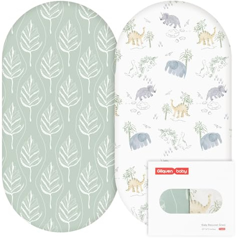GLLQUEN BABY lakan spännlakan för babysäng 2-pack, madrasskydd för löpgaller, Oeko-tex100 Moseskorg barnvagn, baby spännlakan överdrag (dinosaurieforskare)