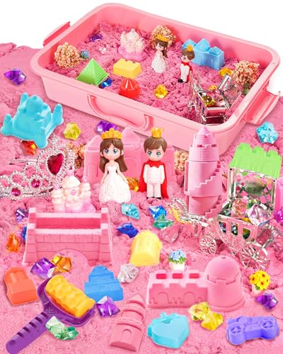 Velozenithize Set di Sabbia Cinetica Bambini, Questo Set di Sabbia Cinetica Include una Sabbiera, Stampini e Accessori, Adatto per compleanni dei bambini, Natale e altre occasioni (Tema Castello)