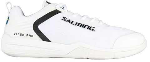 Salming Viper Pro Squash-Schuhe für Herren, niedrig, in 5 Farben erhältlich, abriebfest, Pickleball, Racquetball, Padel, Hallensportarten, Weiß/Schwarz, 44.5 EU
