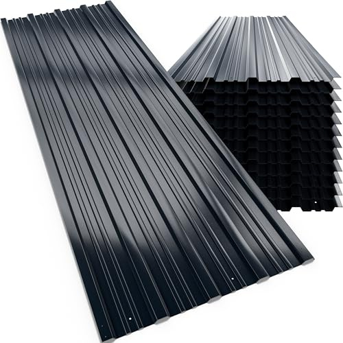 GARDEBRUK® 24x Corrugated Metal Roofing Sheets for Garden Shed, Metal Sheds, Plastic Sheds & Greenhouse | 7m² Galvanised Roof Panels for Outdoor Storage, Bin Store & Bike Shed | Anthracite 129x46cm