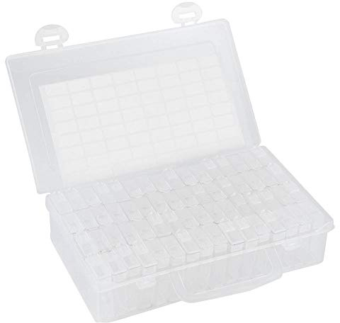 RASTKY Caja de Pintura de Diamantes con 64 Ranuras Almacenamiento de Cuentas – Estuche con Pegatinas Clasificación de Colores – Accesorios de Bordado, Artículos de Uñas y Manualidades Perfectos