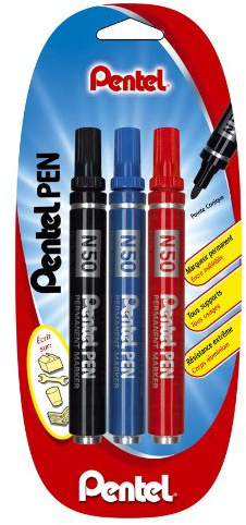 Pentel Permanent Marker Bullet Tip Blister de 3 Black/Blue/Red