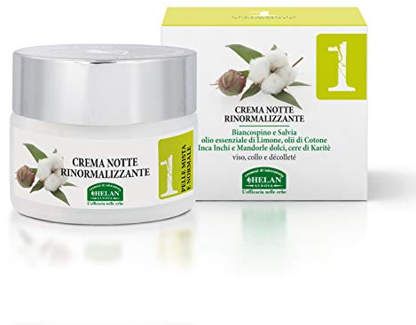 Helan, Linea Viso 1, Crema Notte Donna Pelli Miste, Lascia la Pelle di Viso e Collo Morbida e Setosa, con Vitamina B5 ed E, Olio di Karitè Mandorle Dolci, Cotone, Albicocca 50 ml - Made in Italy