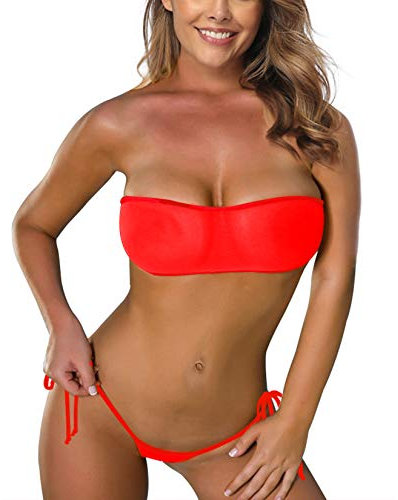 SHERRYLO Bikini micro transparent, maillot de bain extrême transparente, haut bandeau et bas brésilien mini en maille, Rouge, Taille Unique