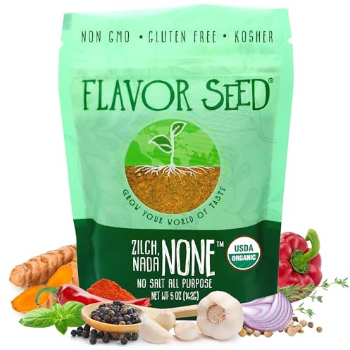 Organic No Salt Seasoning - Zilch Nada None by Flavor Seed, Salt Substitute for Cooking with Herbs & Spices, All Purpose Seasoning for Meat, Fish & Veggies, Gluten Free, Kosher, Vegan, 5 oz Resealable Pouch