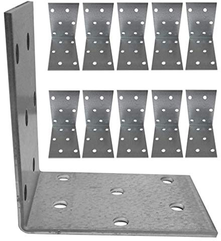 Corner Braces Brackets 10pcs Wooden Right Angle Iron Metal Steel Galvanised | Heavy Duty Reinforcement Plates Furniture Assembly Timber Frame Support DIY Woodworking 60 x 60 x 40 x 2mm