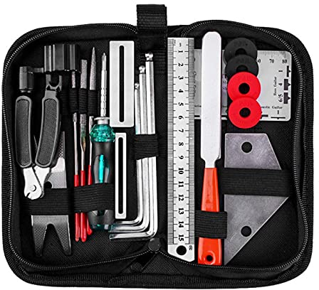 Gitarre Reparatur Kit, Gitarren Zubehör Gitarren Pflegeset Reinigungs Konfiguration Reinigung Wartung Werkzeuge Set Werkzeug Edelstahl Tools Schraubenschlüssel String Action Lineal Ukulele Bass Banjo