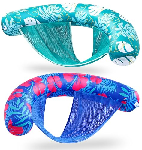 SLOOSH Pool Floats Chairs Adult,2 Packs Inflatable Noodle Chair with Sling Soft Fabric,Floating Pool Float Lounge Water Swimming Floaties for Party Summer Water Fun（Flower Leaves）