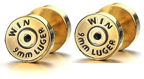 Pierced Owl 16GA 316L Stainless Steel Winchester 9mm Luger Bullet Casing Fake Cheater Plugs, Sold as a Pair (Gold Tone)