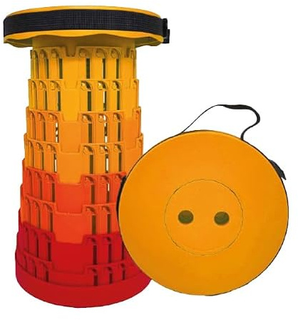 Portable Telescopic Stool, Folding Stool with adjustable height, Lightweight Stool for Outdoor Camping BBQ Fishing Hiking Gardening picnic festival or Indoor, weight capacity 330 lb, Orange to Red