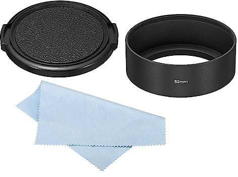 PATIKIL 52mm Lens Hood, Standard Focus Frosted Surface Anti-reflective Inside Hood with Cap and Cleaning Cloth for Camera Lens, Black for Nikon, for Fujifilm, for Pentax, for Leica