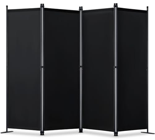 YIUHART Biombo plegable de 224 x 165 cm, 4 piezas, para mayor privacidad y flexibilidad, color negro