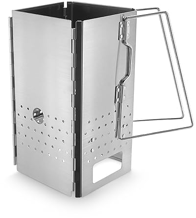 Jemora Klappbarer Holzkohlekamin-Anzünder, Edelstahl, für Grill, Holzkohlegrill, Brikett, Kohle, Feueranzünder