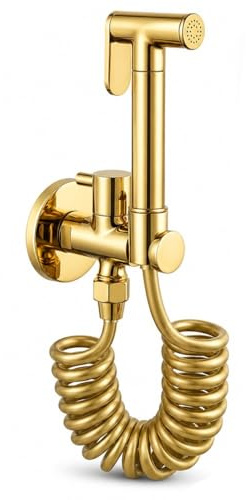 idroscopino per wc rubinetto bidet oro,Doccetta Bidet a Mano Acqua Fredda, Kit Bidet Portatile a Parete in Ottone con Tubo a Spirale Estensibile e Supporto, per Igiene Personale Bagno WC
