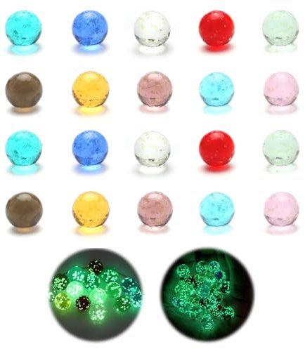 HENGBIRD Glasmurmeln 20 Stück Superhelle Murmeln Leuchten im Dunkeln, Glasmurmeln Mehrfarbigen Gepunkteten Murmeln, Bunte Glasmurmeln für Kugelbahn, DIY und Heimdekoration