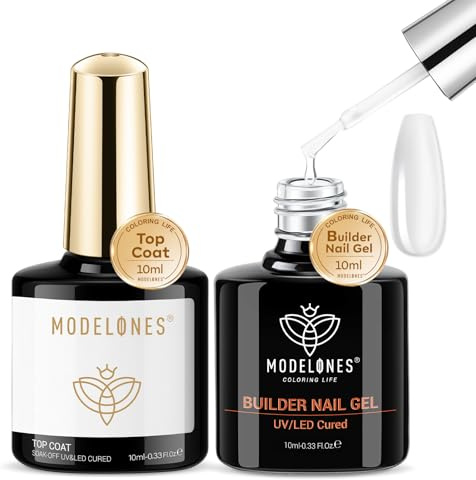 Modelones Builder Gel with Top Coat, 8-In-One Clear Builder Nail Gel Acid Free Top Coat for Nail Thickening Apex Building Nail Extension Shine Finish and Long Lasting, LED Nail Lamp Cured 10ml