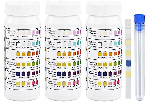 150 Strips Water Test Kit for Freshwater, 6 in 1 Pool Test Strips, Pond Fish Tank Test Strips Testing Total Hardness, Free Chlorine, Cyanuric Acid, pH and more