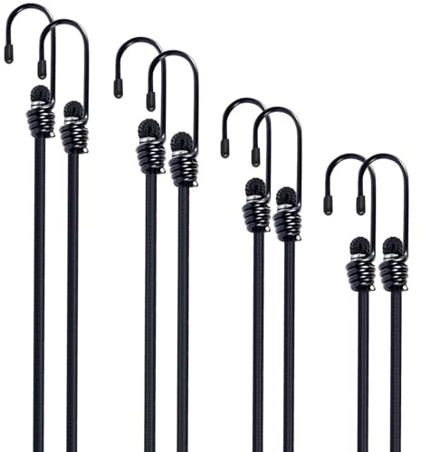 Bungee Cords with Hooks 8 Pack Bungee Cord Includes 12 inches, 18 inches, 24 inches, 36 inches for Bundling Items, Fixing Tarps, Tents, and Carrying Luggage