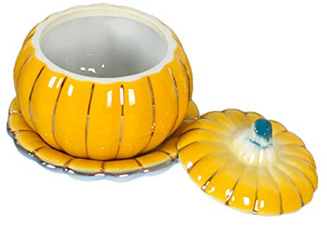 CIYODO 1 Lot De Pots De Citrouille En Poterie Contenants Alimentaires Avec Couvercles Contenants De Brillant À Lèvres Ustensiles De Service Dorés Bol À Crème Brûlée Cocotte De
