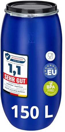 Garronda réservoir d'eau de 150 litres, Baril Alimentaire, fût à Large Ouverture en HDPE et sans BPA, tonneau de Jardin, bac à Aliments pour Animaux, conteneur d'eau, tonneau Universel GD-0078, Bleu