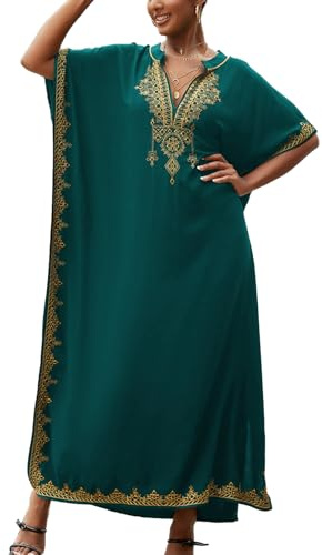 YouKD - Vestido de playa bohemio con flores bordadas, caftán de verano, bikini para cubrir, batas largas para mujer, C Verde, Altoa única