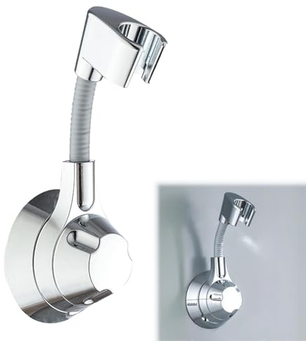 Xiciki Shower Head Holder, 360° Adjustable Shower Holder Bracket, No Drilling Shower Head Holder, Strong Adhesive Wall Mount for Standard Shower Heads (Silver)