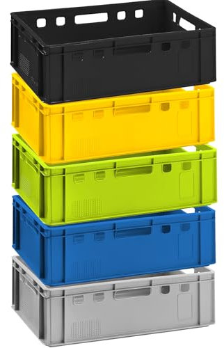 BURI 5x Fleischkiste E2 Metzgerkiste 60x40x20cm lebensmittelecht, robust, stapelbar - Universal Bunte Lagerkisten Eurobox aus Deutschland, Bunt gemischt