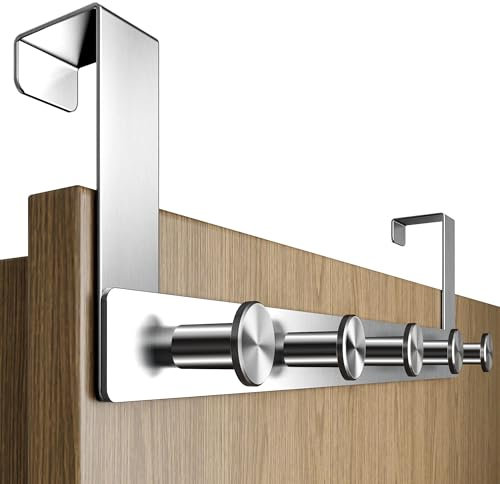 Menz Türgarderobe zum Einhängen - Edelstahl Tür-Garderobe mit Türhaken in runder Ausführung, stabile Türhakenleiste zum Einhängen, praktische Kleiderhaken Tür