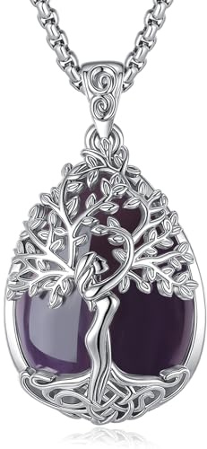 EUDORA Harmony Ball Collar Árbol de la vida con Amatista para Mujer, Colgante de Cristal Curativo Amatista Árbol de la Diosa Joyería Original Regalo para Mujer Madre Mama, 20+2