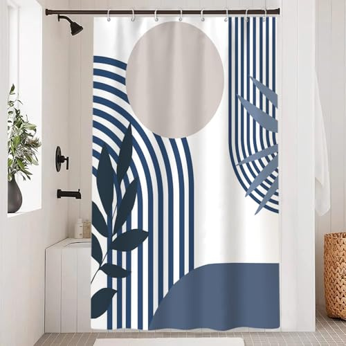 Uiiooazy Duschvorhang 120x180cm, Duschvorhang Anti Schimmel Boho Style Blau Marine Abstrakt Grau Sonne Duschvorhänge Stoff Waschbar Wasserdicht Polyester Bad Vorhang mit 8 Haken für Badezimmer