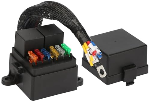 Greluma Förkopplad säkringsreläbox med 2 reläplatser och 6 ATC/ATO säkringshållare,2 DC12V 4 poliga 80A reläer och 6 ATC ATO säkringar,universell vattentät reläblock för bil,lastbil,båt,marin,husbil