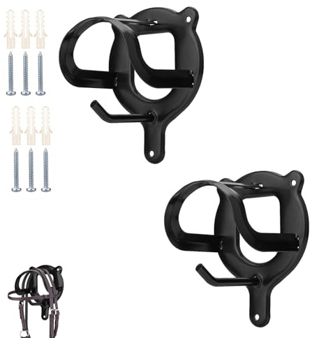 YOUDALIS 2 Piezas Soportes para Bridas de Caballo, Ganchos de Brida de Caballo con Tubos y Tornillo, Soporte de Brida de Metal para Suministros de Granero de Caballos
