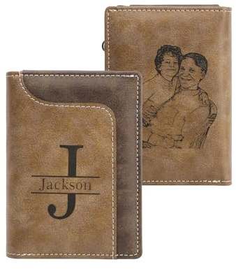 Presentimental Personalisierte Herren Geldbörse mit Namen Foto - Portemonnaie aus Leder mit Kartenhalter - Geschenk für Männer Vatertag Weihnachten Geburtstag (Style 4)