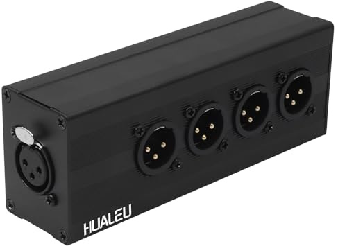 HUALEU 3Pin XLR 1 Female to 4 Male Splitter,4Way XLR Single Input to Four Output Parallel Connection Adapter,One Input to 4 Output Audio DMX Adapter