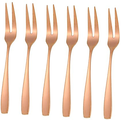 FONDOTIN 6 pièces Lot de Fourchettes à Dessert Inox Dents Design Miroir Multifonctions Apéritif Fruits et Gâteaux Finition Rose Doré pour et Repas