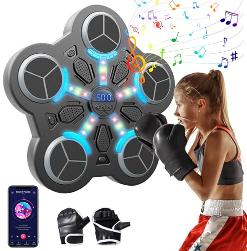 Eznaobo Music Boxing Machine, Smart Bluetooth Boxing Machine with Boxing Gloves, Adjustable Speed and Counter,Boxing Machine Wall Mounted, Punching Machine, for Kids Adult (B)