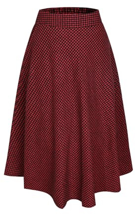 Falda larga elegante para mujer, de cintura alta, falda de invierno, a cuadros, falda de lana, falda acampanada, falda plisada, falda otoñal, B rojo vino., 3XL