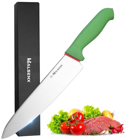 HALSENX Chef Knife 10 Inch, Sharp Blade with Non-Slip Softgrip, Multi-Purpose Kitchen Knife for Meat, Fruit & Vegetables Cutting (Green)