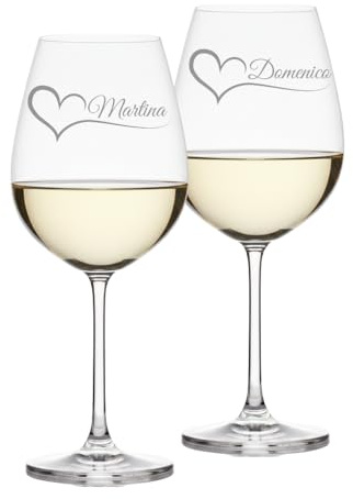 Calici da vino Personalizzati con Nomi – Set Coppia Lui & Lei – Idea Regalo San Valentino, Anniversario o Matrimonio – Bicchieri da Vino Incisi al Laser Made in Italy – Eleganti e Personalizzabili