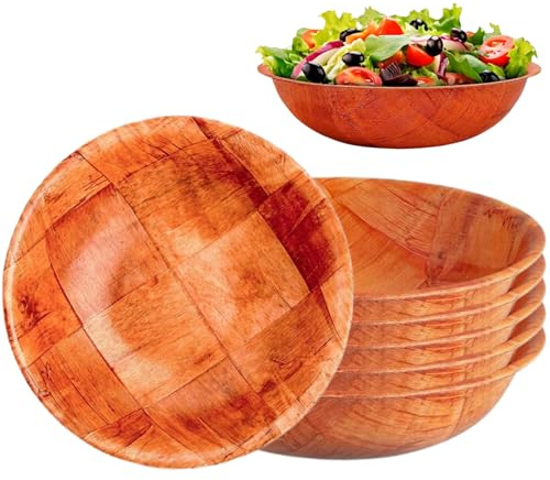 Licsaliwe Runt träskålsset, 6-pack, tvättbar, återanvändbar, rustik skålar för mat, frukt, sallad, soppa, multifunktion/15 cm
