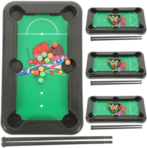 ANDRESLAD Lot de 4 Set de Sets de Mini Tables de Billard en Plastique pour Garçon et Filles Jeu de Billard Miniature Boules et Queues Adaptées Compacte Jeu Familial Ludique pour Intérieur